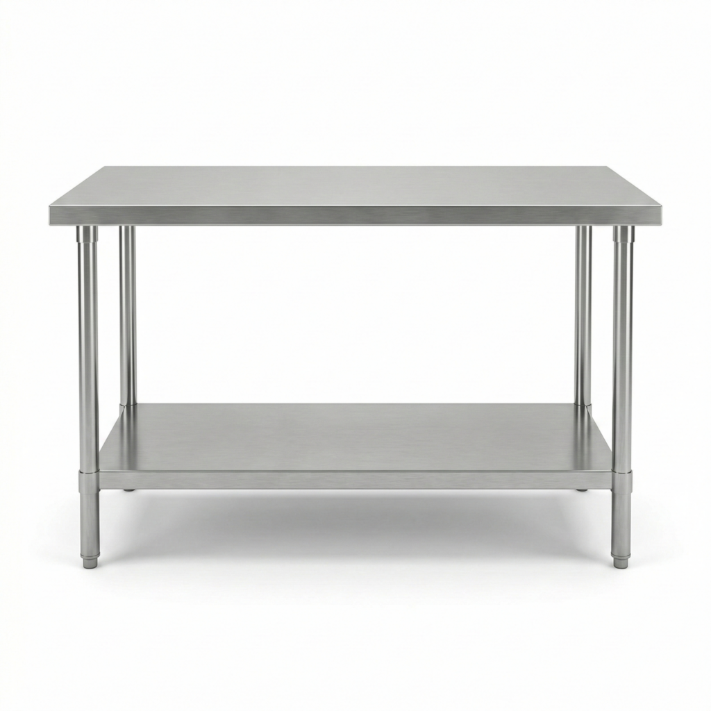 Rustfri Arbejdsbord med Hylde – 120 cm