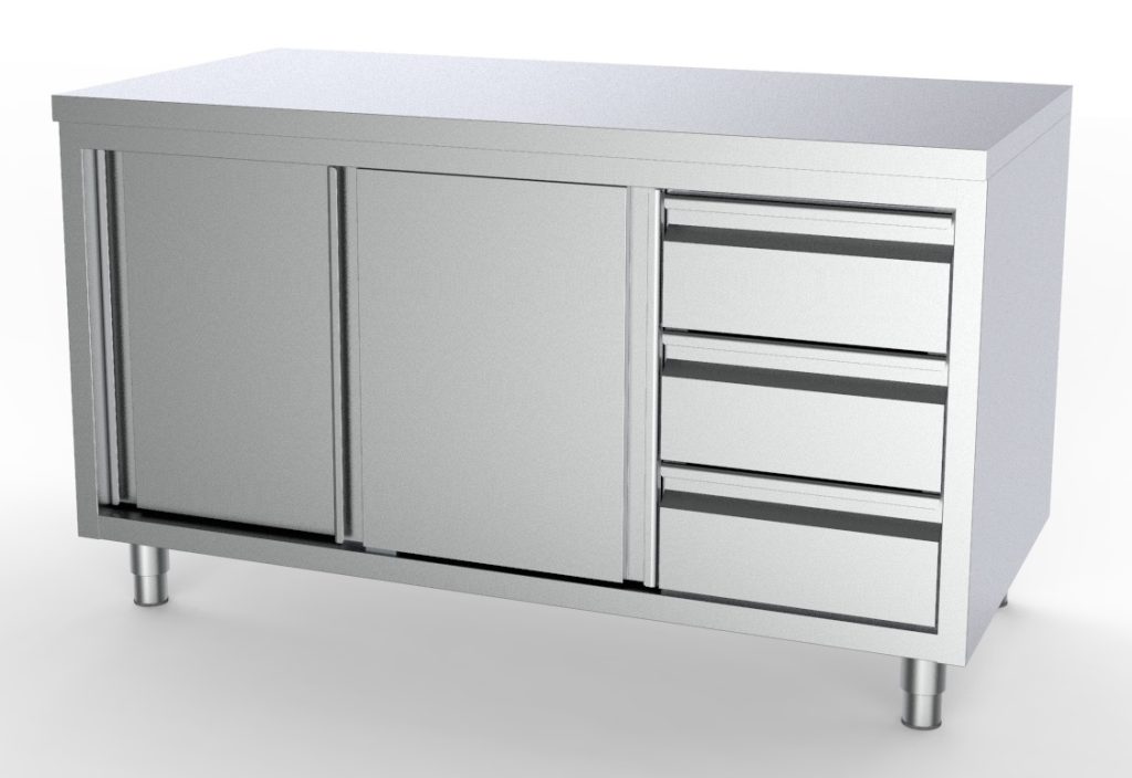 Arbejdsbord med skydedøre og skuffer, højre, Combisteel 7333.0258