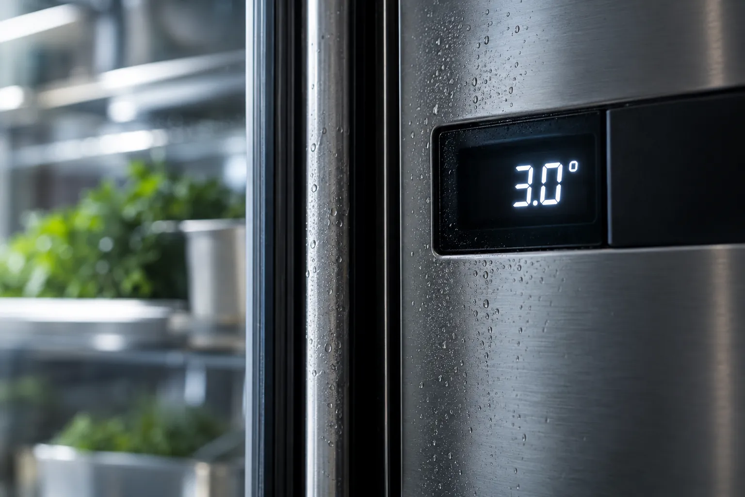 Digitalt termostatdisplay på et professionelt køleskab